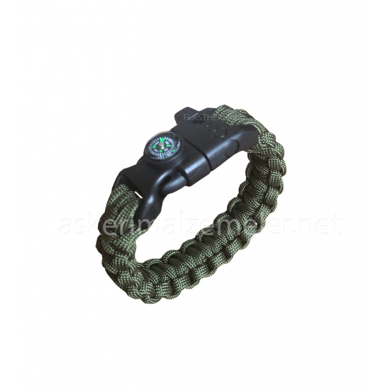Paracord Tactical Magnezyum Survivor Bileklik Haki